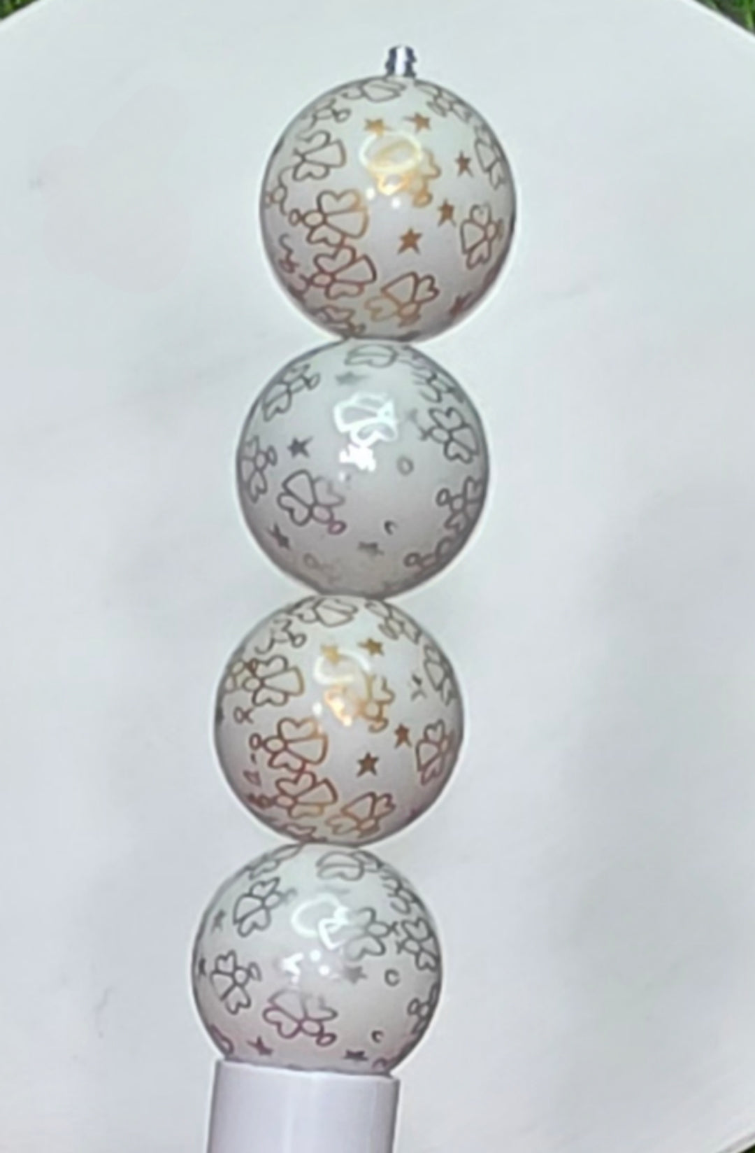 Mixed 16mm silver and gold angel printed acrylic beads,  6pcs randomly packed