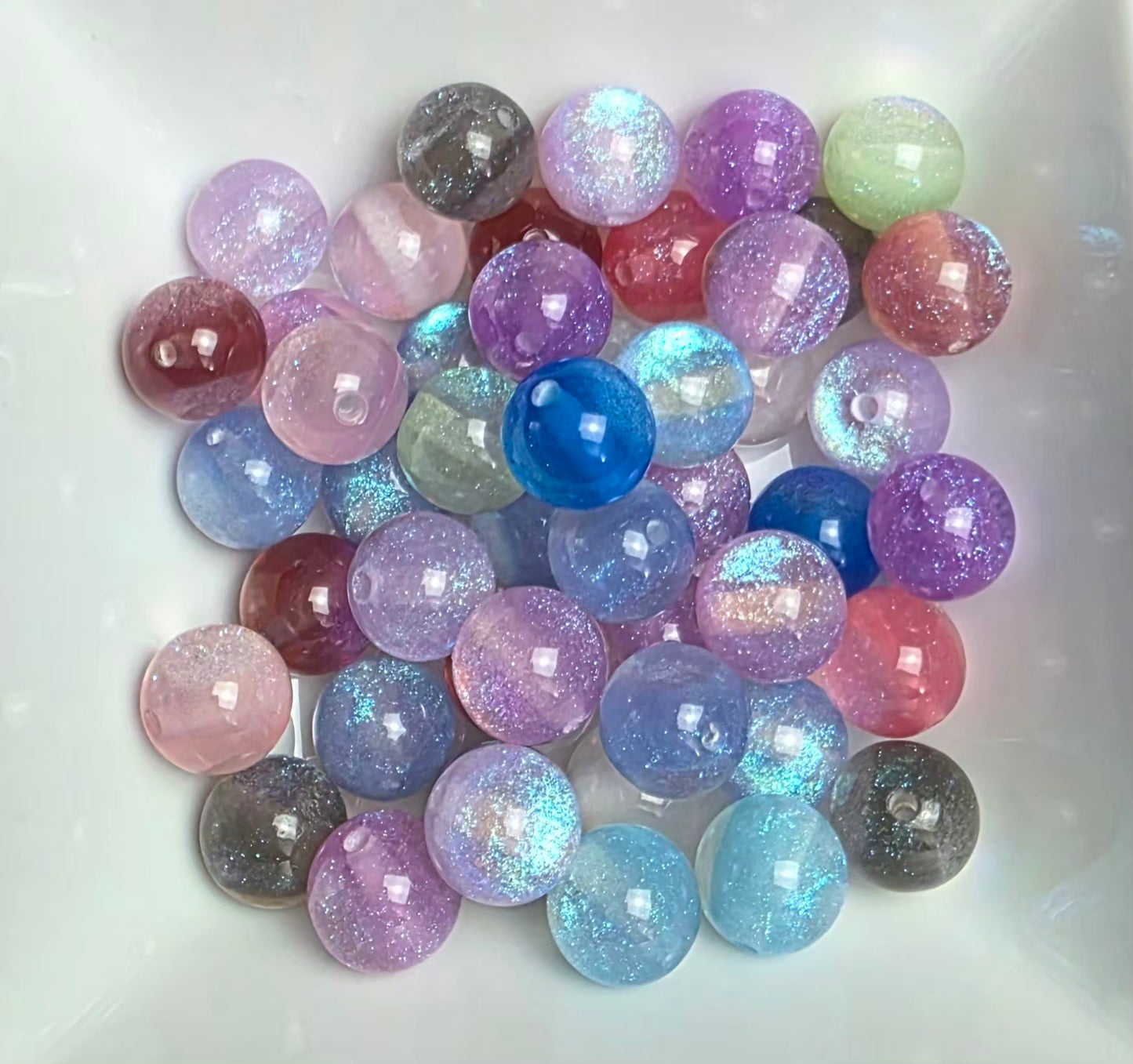Pastel Multicolor Glitter Shimmer Acrylic Bead Mix – 16mm – 10 Pack