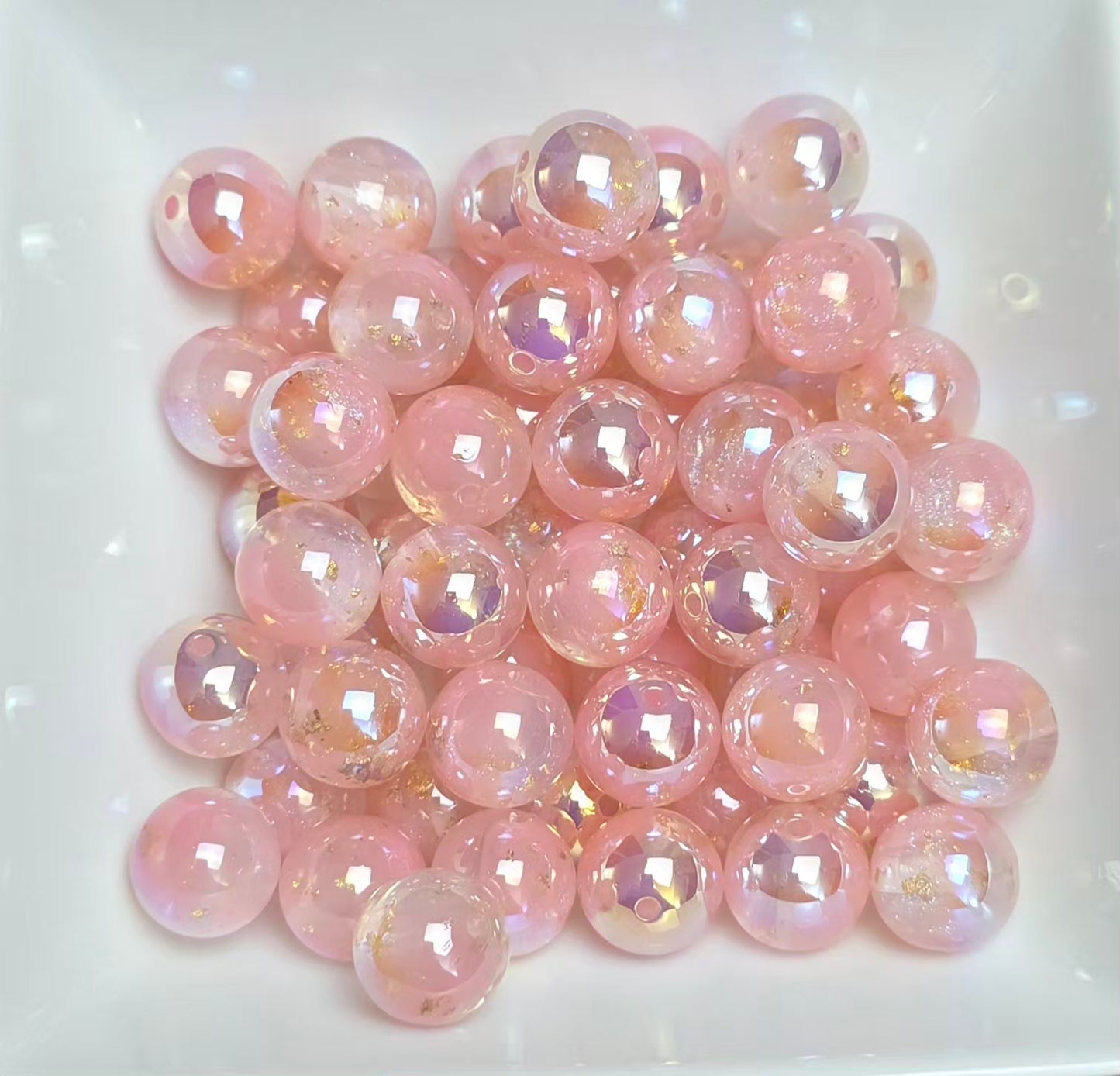 Blush Pink Gold Foil Iridescent Acrylic Beads – 16mm – 10 Pack