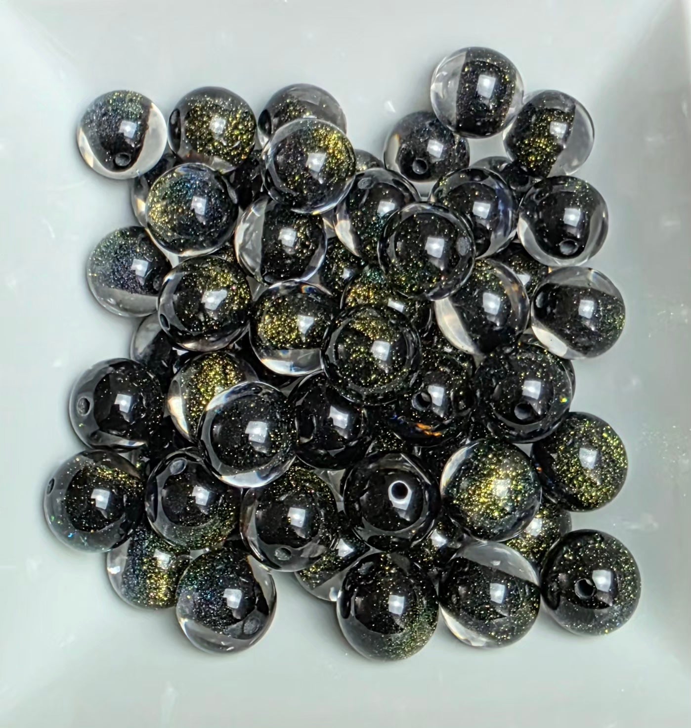 Black Gold-Green Glitter Shimmer Acrylic Beads – 16mm – 10 Pack