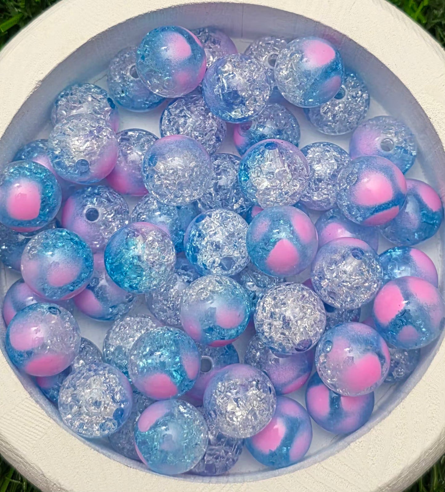 16MM Blue & Pink Swirl with Clear Crackle Acrylic Beads – 5 Piece Pack