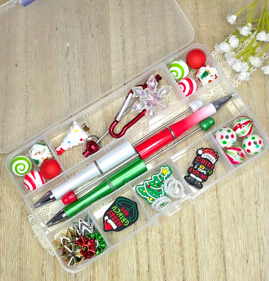 Christmas Themed Beadable Pen & Keychain DIY Kit with Reusable Storage Box