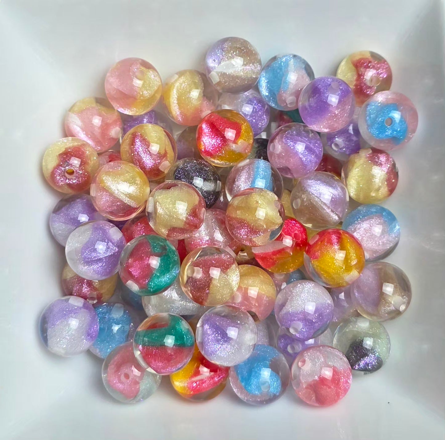 Multicolor Swirl Glitter Shimmer Acrylic Bead Mix – 16mm – 10 Pack