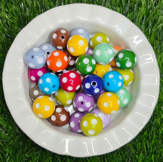 20mm Polka Dot Bubble Gum Acrylic Beads – 4 Pack