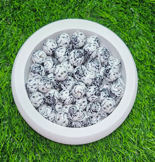 Christmas cottage printed acrylic beads 16mm