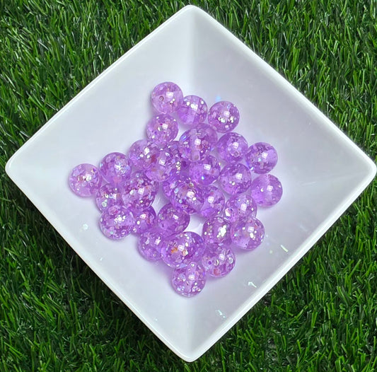 Lilac Fizz – 16mm Glow-in-the-Dark Glitter Acrylic Beads – 10 Pack