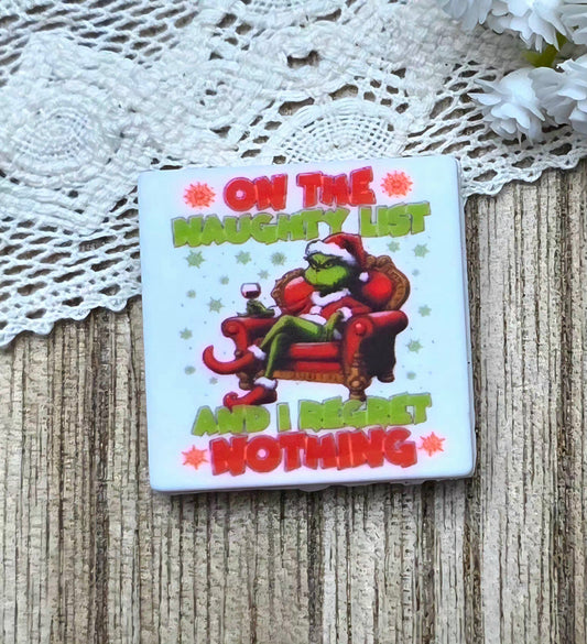 On The Naughty List Grinch Inspired Silicone Focal Bead – Christmas Humor Focal Exclusive
