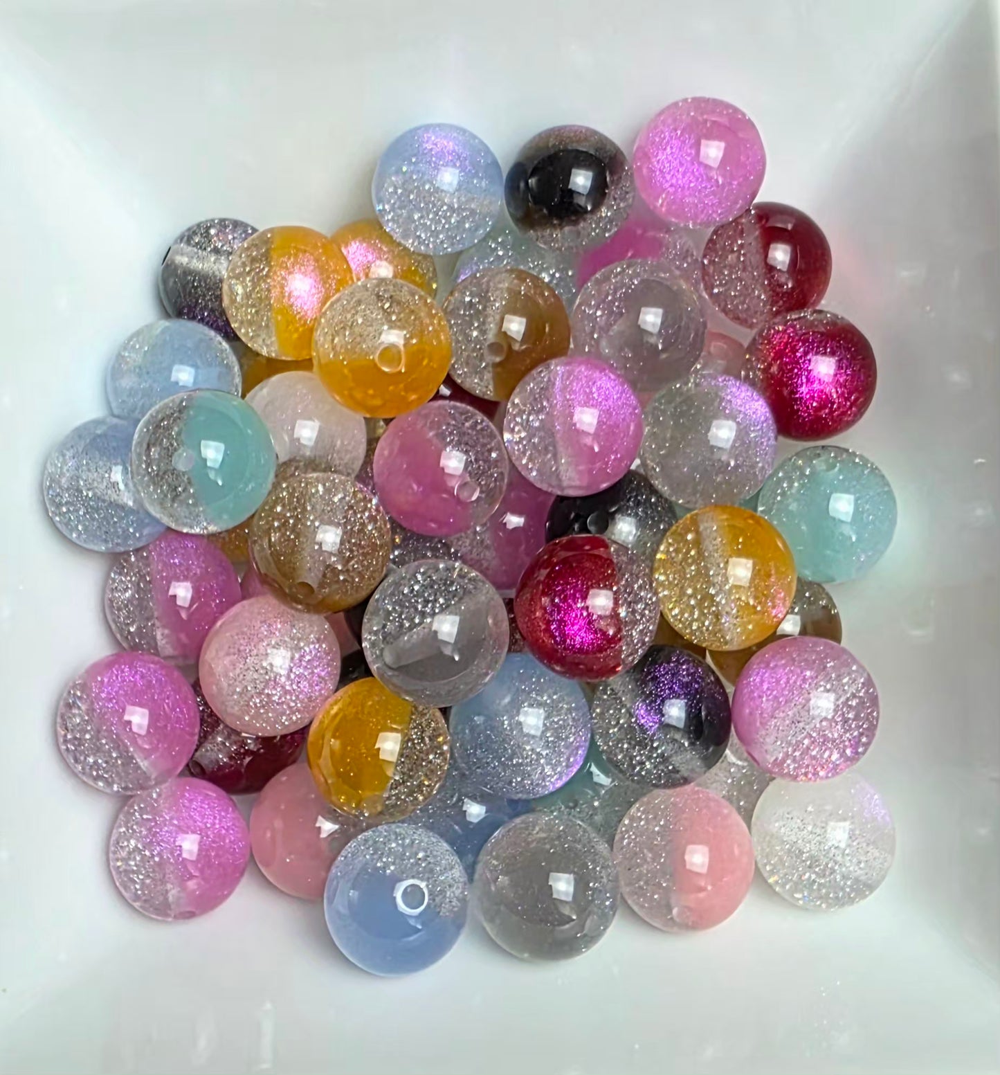 Multicolor Half Glitter Acrylic Bead Mix – 16mm – 10 Pack