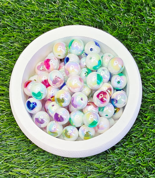 Multi color 16mm acrylic beads with clear heart center - 5 count