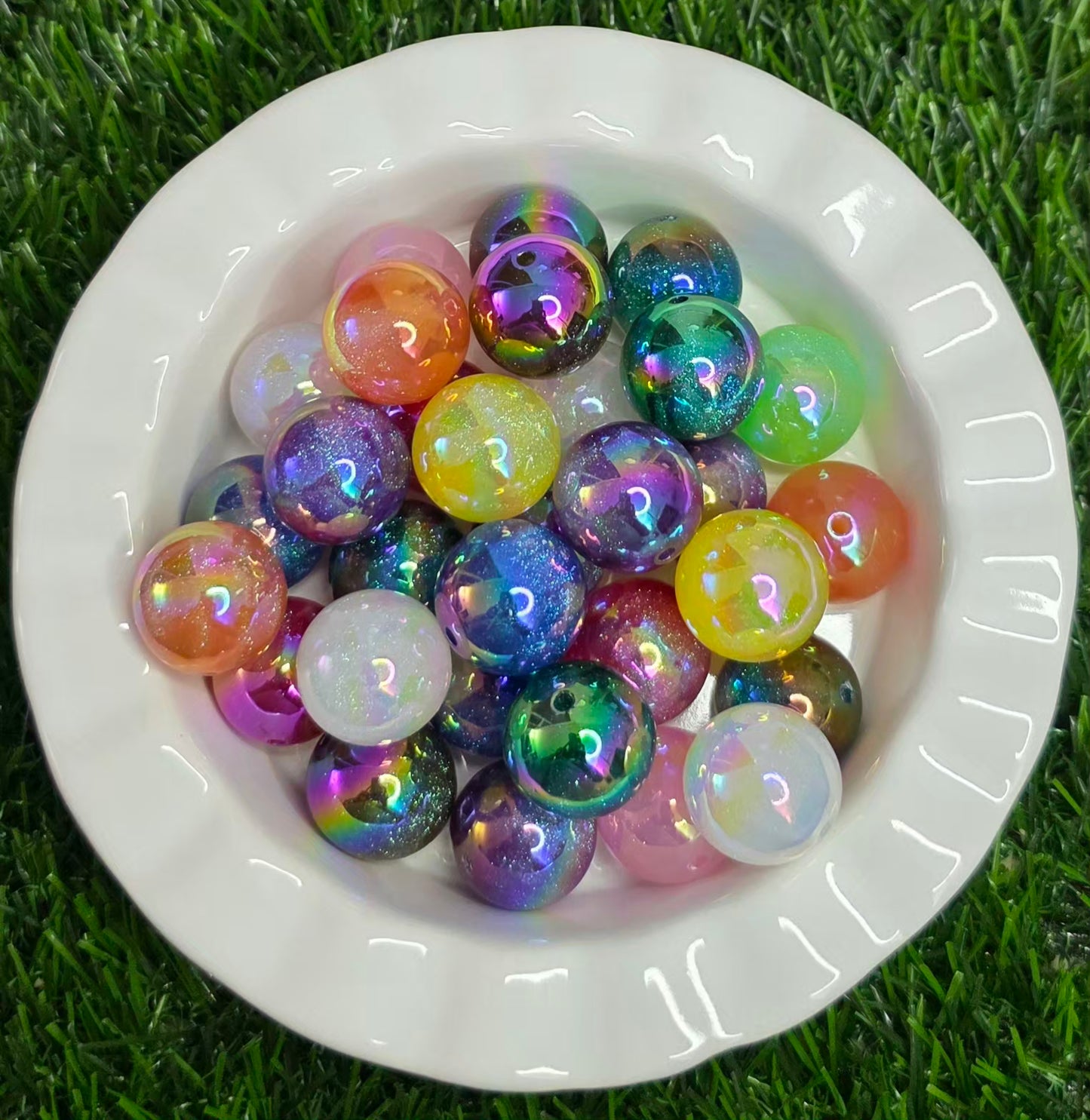 20mm Glossy Galaxy Glitter Acrylic Beads – 4 Pack