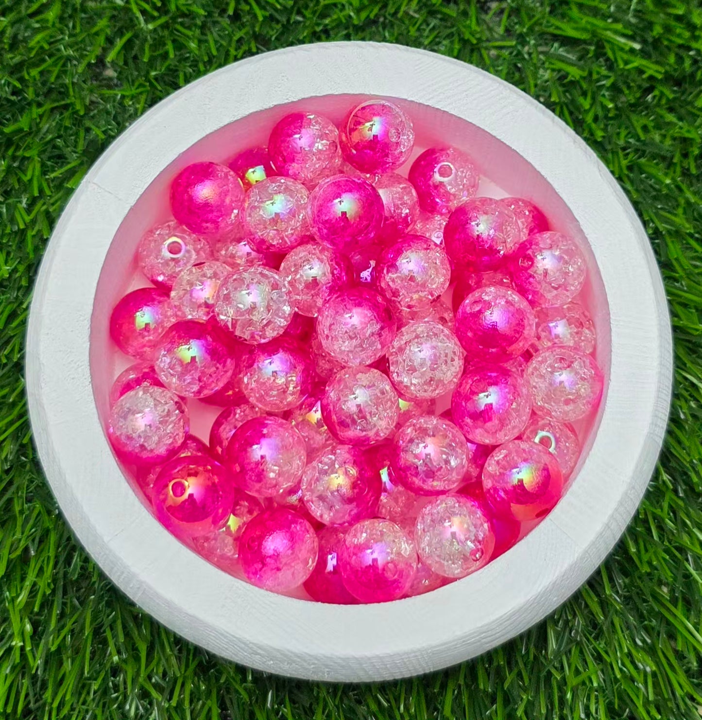 16MM Hot Pink Clear Two-Tone Iridescent Crackle Acrylic Beads – 5 Piece Pack