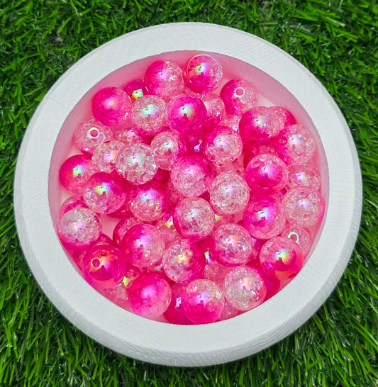 16MM Hot Pink Clear Two-Tone Iridescent Crackle Acrylic Beads – 5 Piece Pack