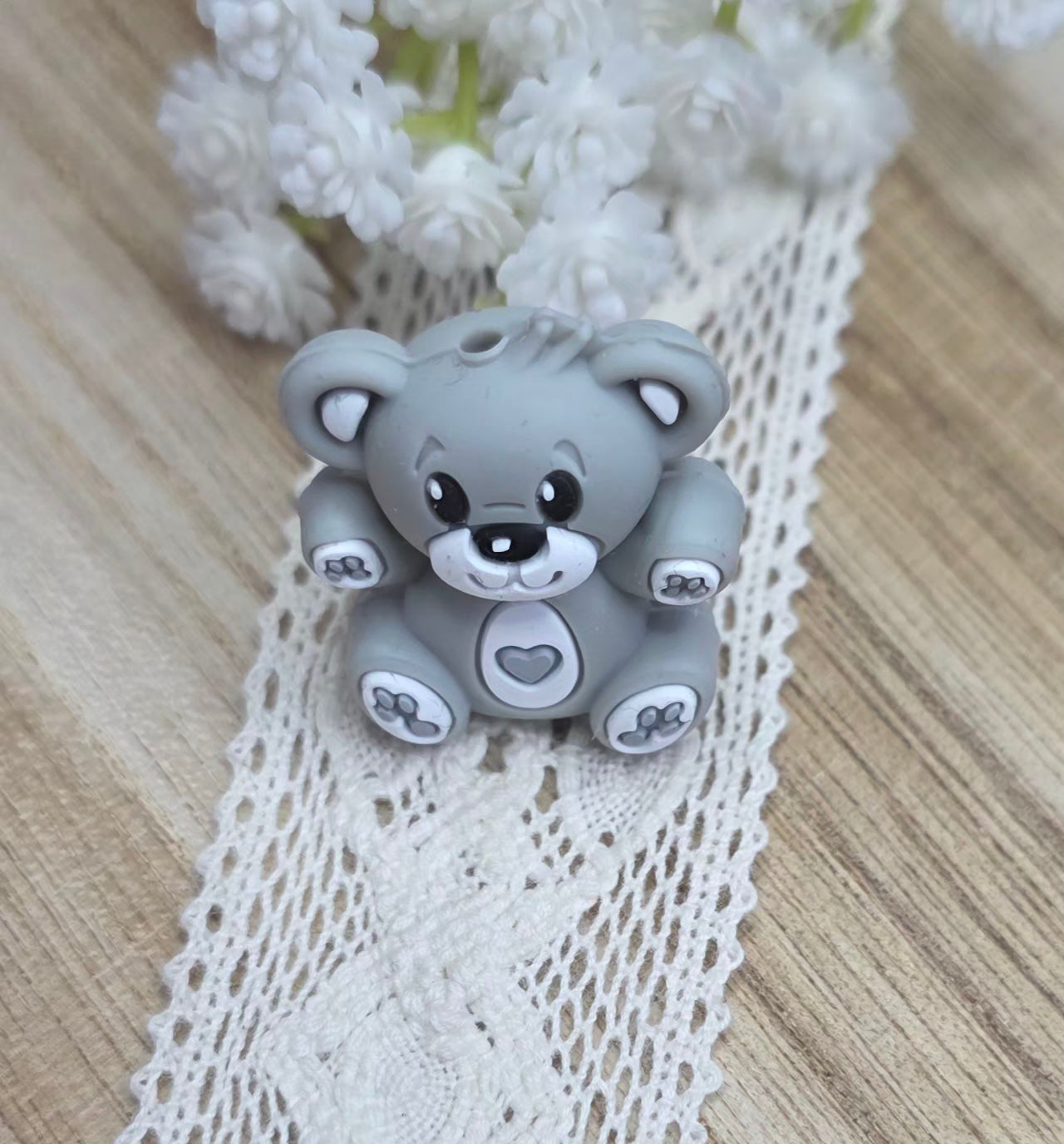 3D Teddy Bear Silicone Focal Bead