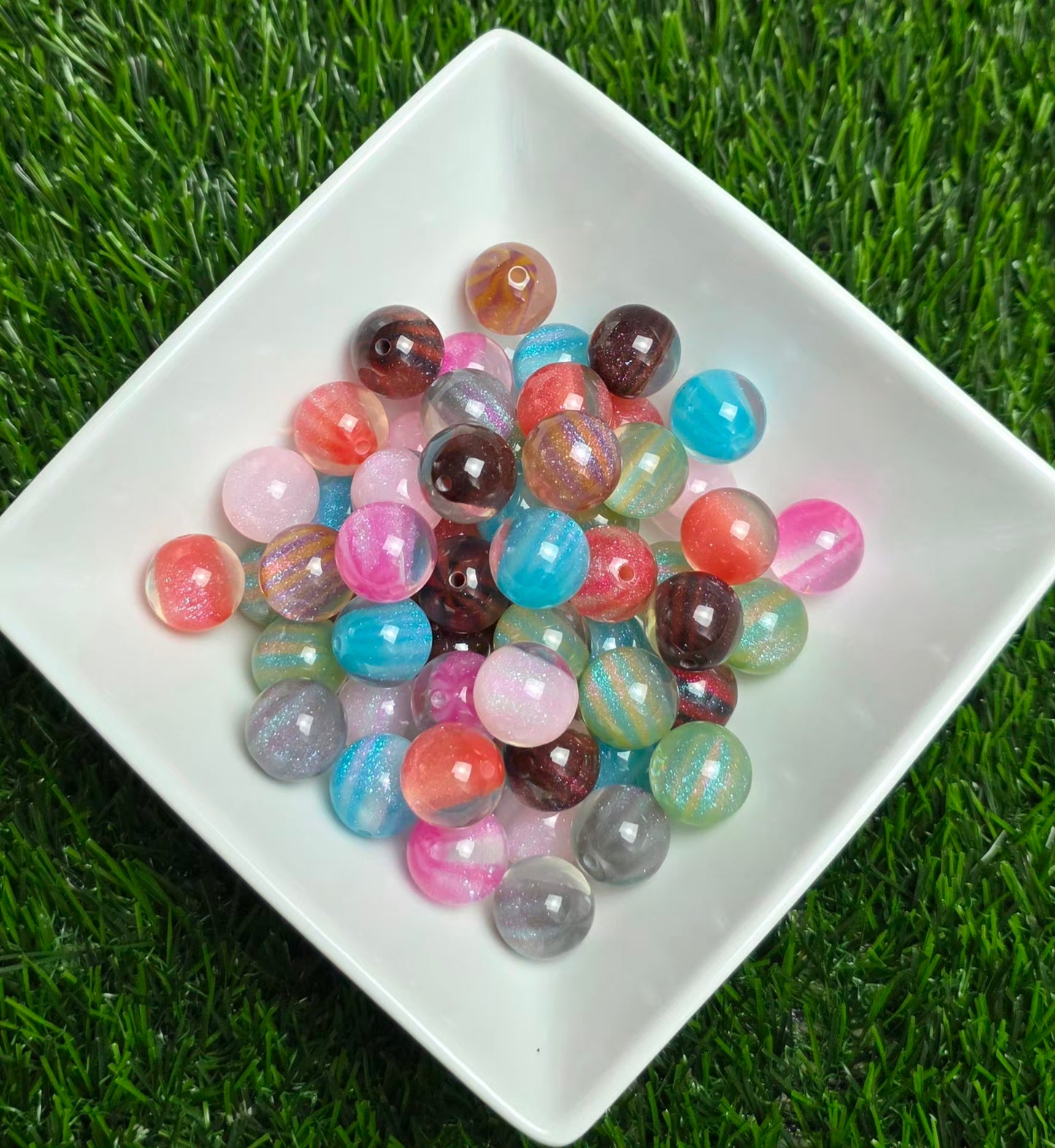 Multicolor Striped Glitter Shimmer Acrylic Bead Mix – 16mm – 10 Pack