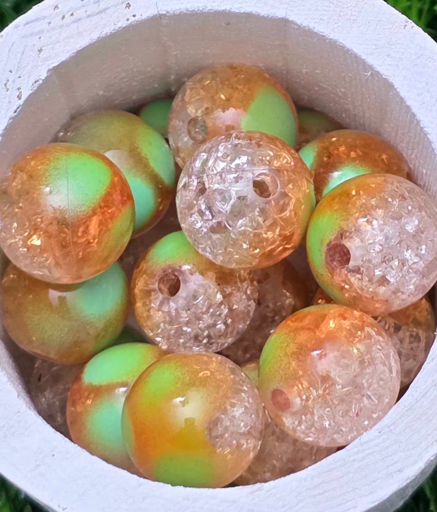 16MM Orange, Neon Green & Clear 3-Tone Acrylic Beads – 5 Piece Pack