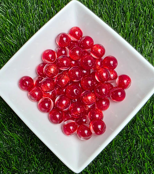 Red Glitter Shimmer Acrylic Beads – 16mm – 10 Pack