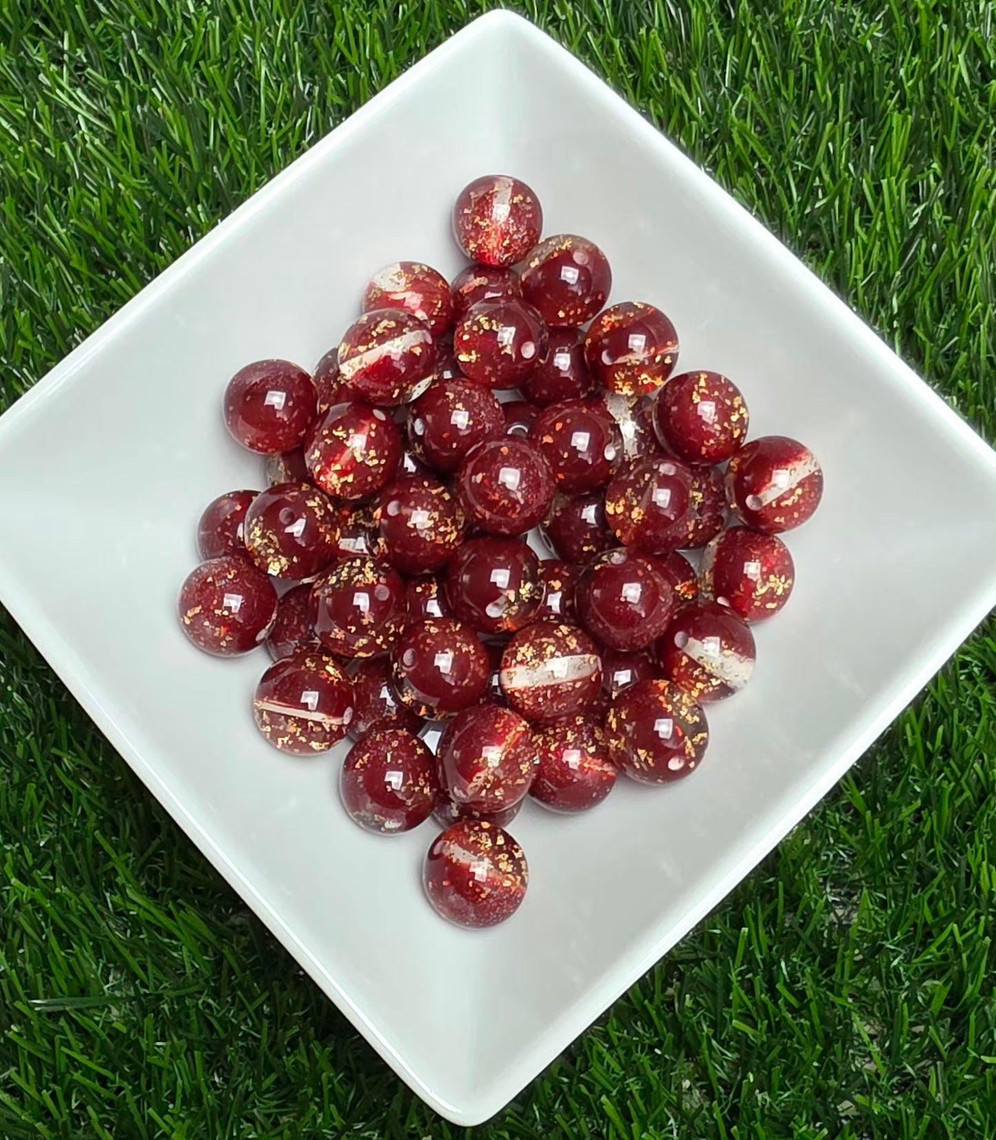 Brown Burgundy Gold Foil Glitter Acrylic Beads – 16mm – 10 Pac
