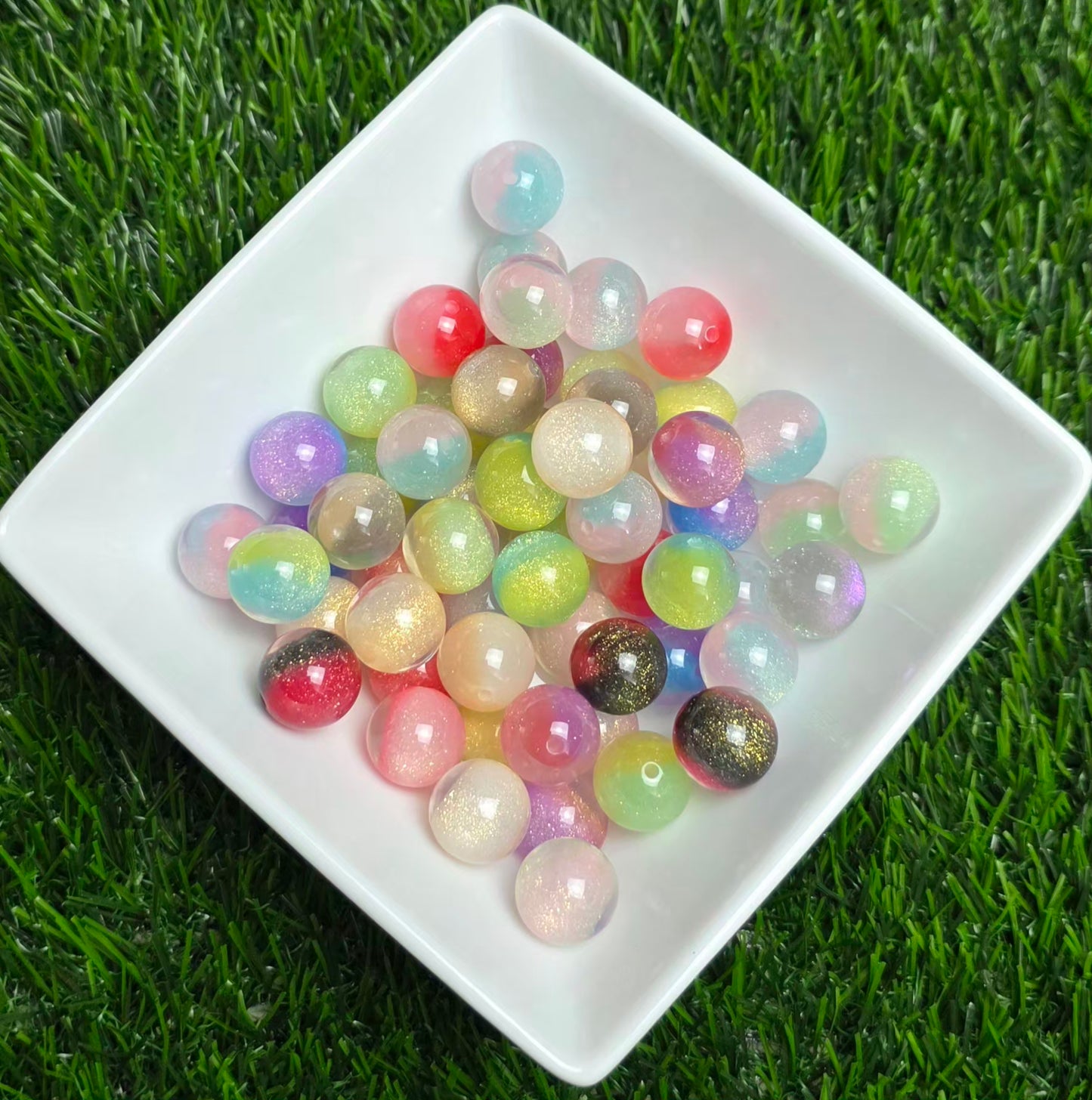 Rainbow Glitter Shimmer Acrylic Bead Mix – 16mm – 10 Pack