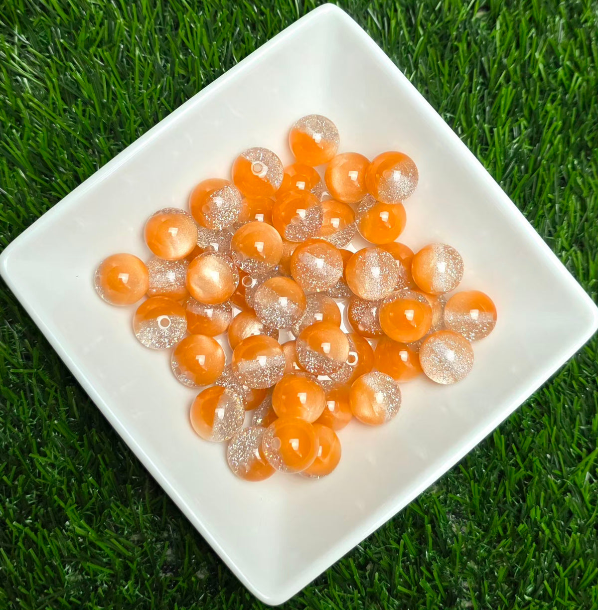 Orange & Silver Glitter Cat Eye Acrylic Beads – 16mm – 5 Pack