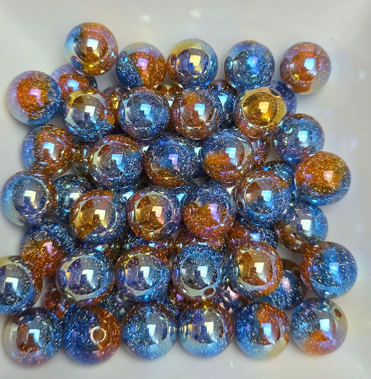 Blue & Copper UV Coated Glitter Acrylic Beads – 16mm – 5 Pack