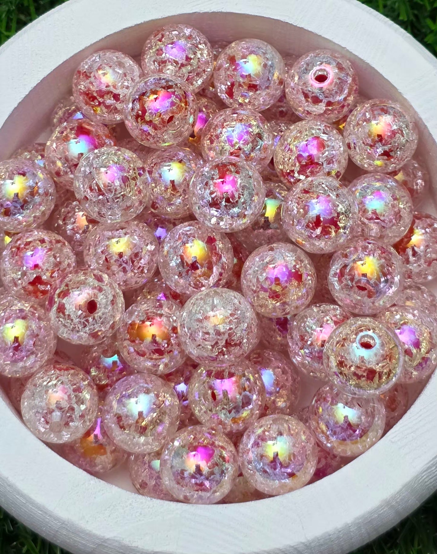 16MM Red Double Layer Iridescent Gold Flake Crackle Acrylic Beads – 5 Piece Pack