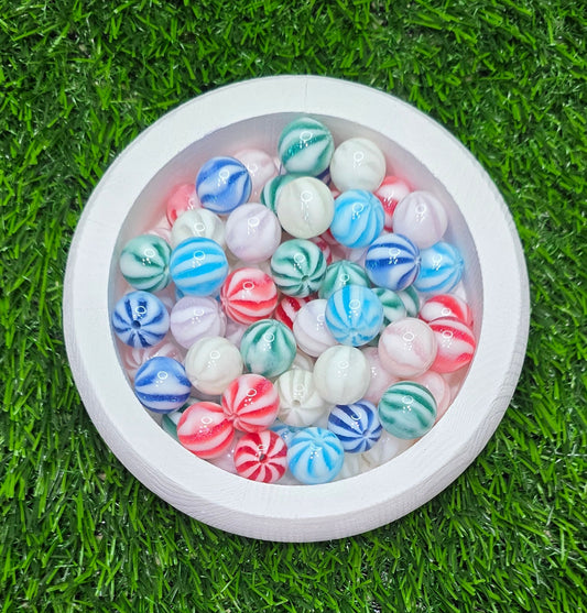 Candy stripe 16mm glitter acrylic beads, 6pcs randomly packed