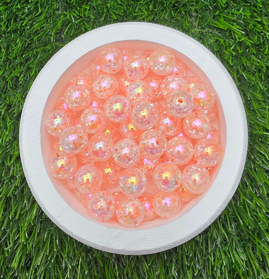 16MM Orange Peach Double Layer Iridescent Gold Flake Crackle Acrylic Beads – 5 Piece Pack