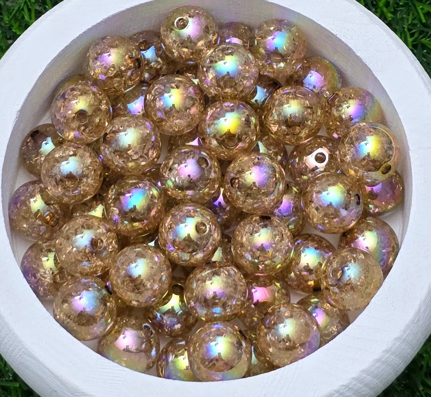 16MM Brown Iridescent Crackle Acrylic Beads – 6 Piece Pack