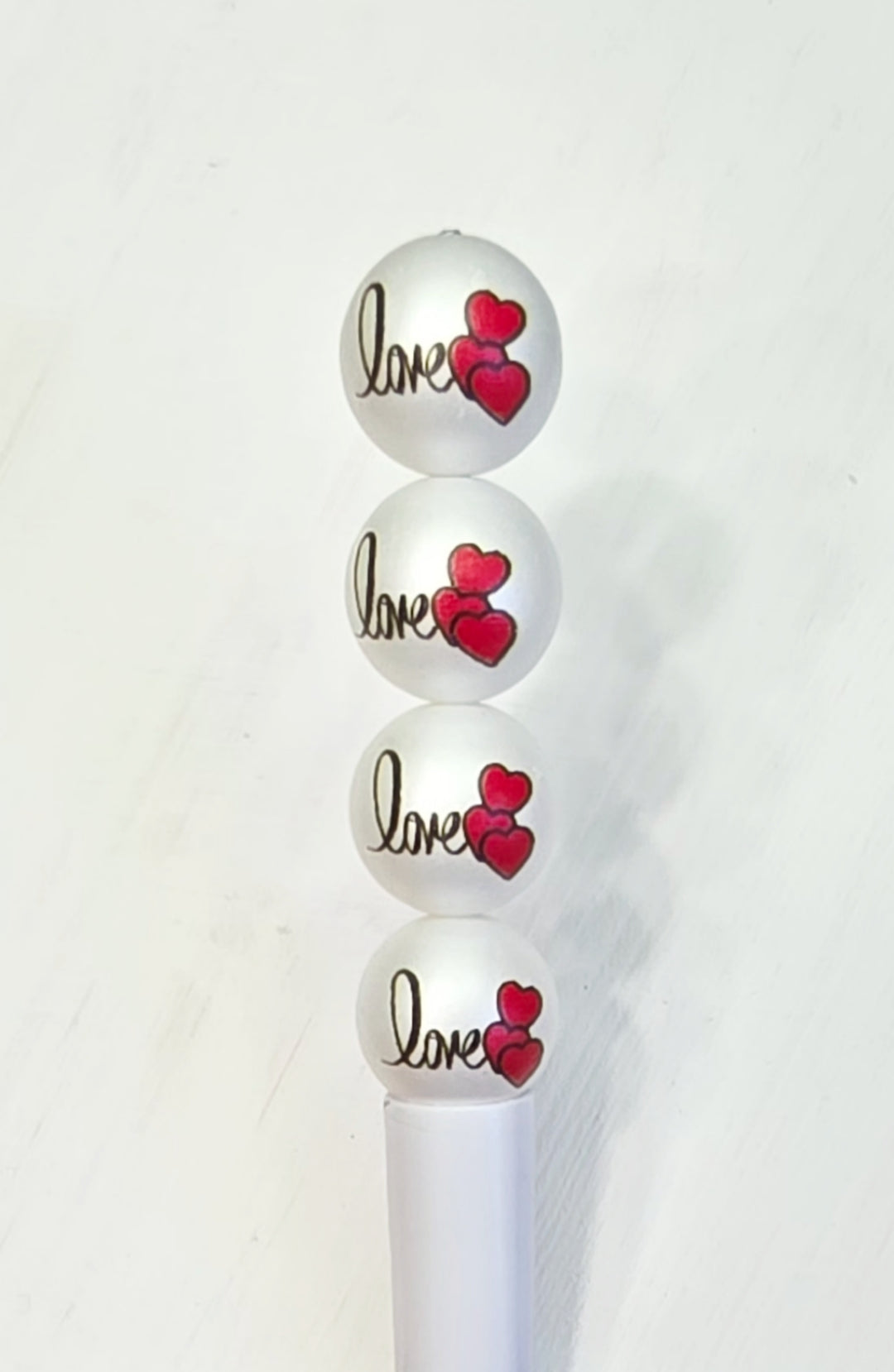 LOVE pearl white 16mm acrylic beads - 5 count - Love heart acrylic beads