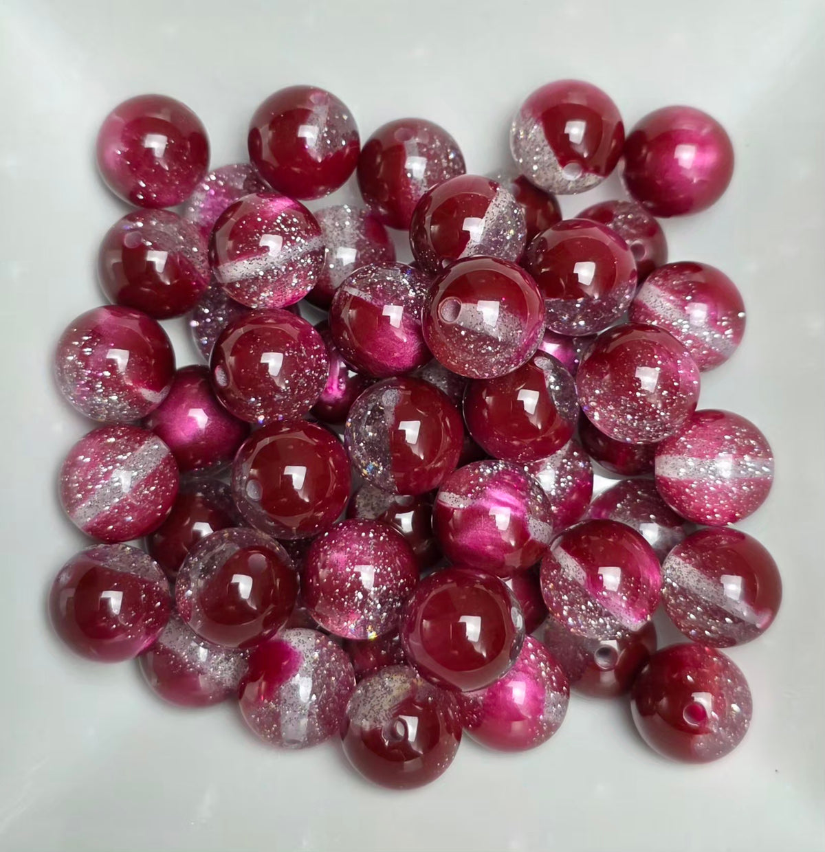 Burgundy & Silver Glitter Cat Eye Acrylic Beads – 16mm – 5 Pack
