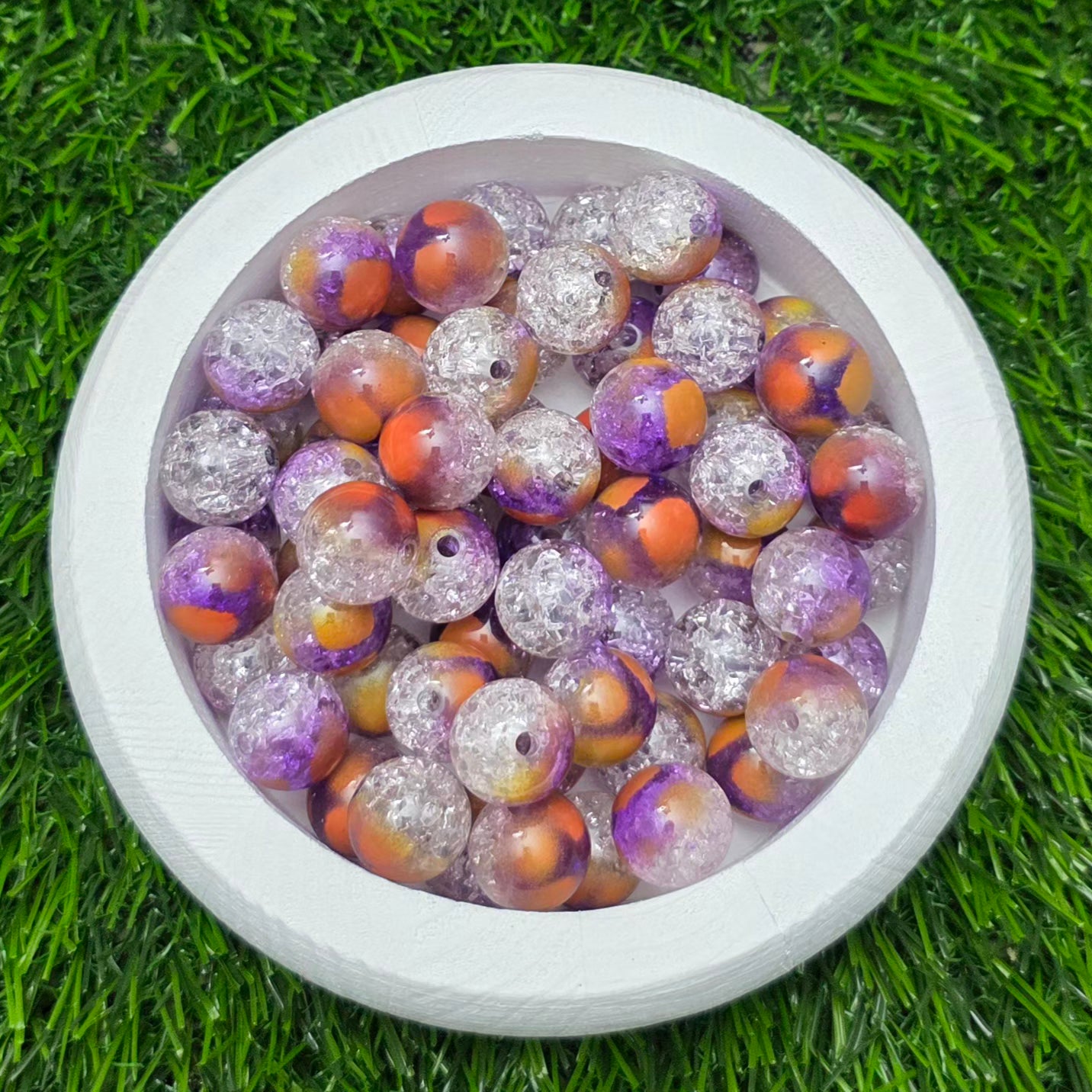 16MM Purple Orange Clear Mixed Finish Crackle Acrylic Beads – 5 Piece Pack