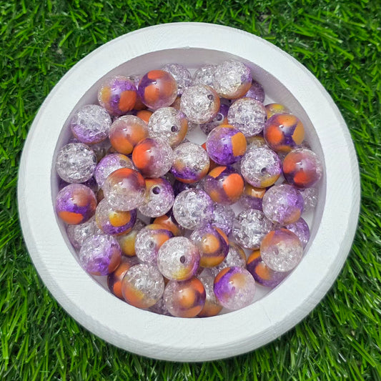 16MM Purple Orange Clear Mixed Finish Crackle Acrylic Beads – 5 Piece Pack