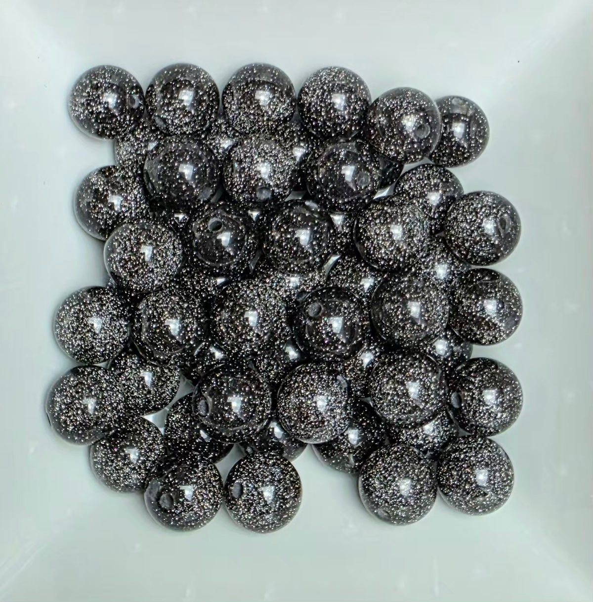 Black Glitter Acrylic Beads – 16mm – 5 Pack