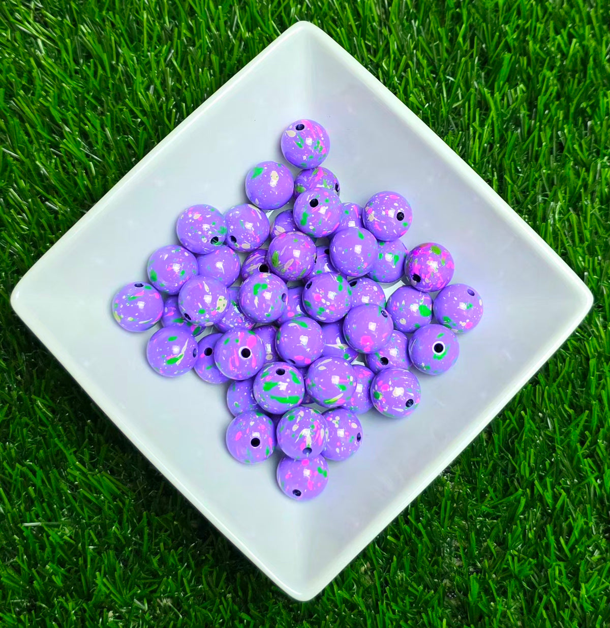 Purple Multicolor Splatter Acrylic Beads – 16mm - 5 Pack