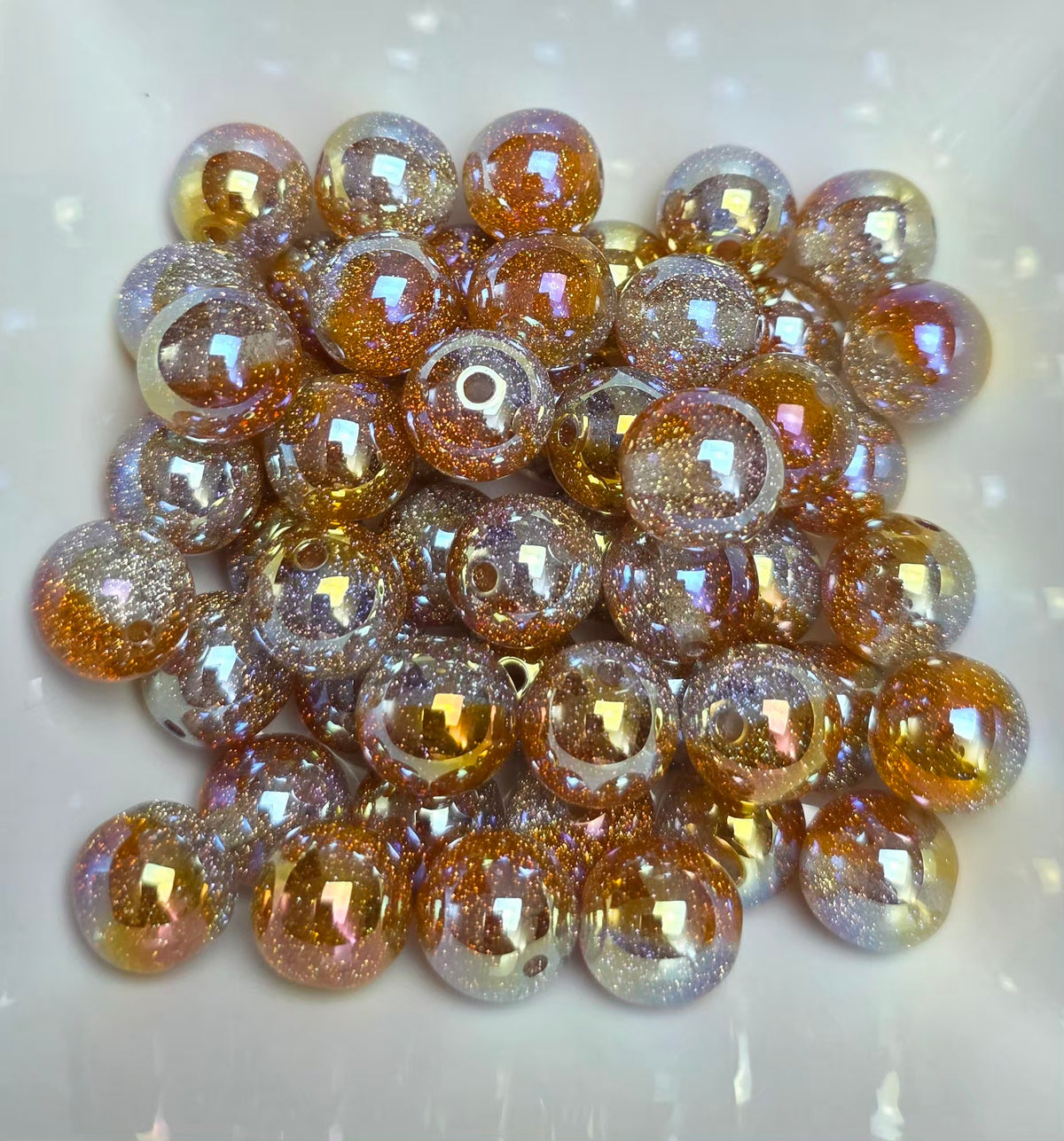 Amber UV Coated Glitter Acrylic Beads – 16mm – 5 Pack