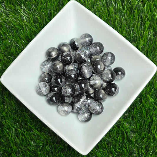 Black & Silver Glitter Cat Eye Acrylic Beads – 16mm – 10 Pack