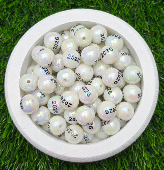 2026 Pearl Iridescent Acrylic Beads – 6 Pack | Year & Keepsake Beads for Pens, Keychains & Crafts