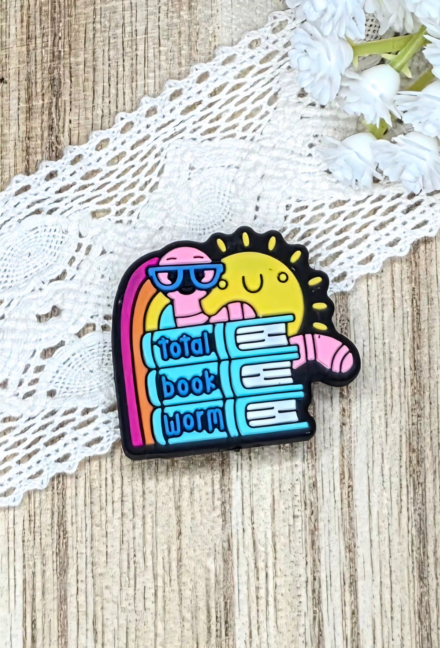 Total Book Worm Silicone Focal Bead | Book Lover DIY Craft Supply