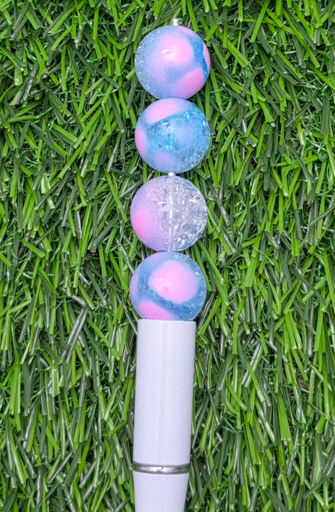 16MM Blue & Pink Swirl with Clear Crackle Acrylic Beads – 5 Piece Pack
