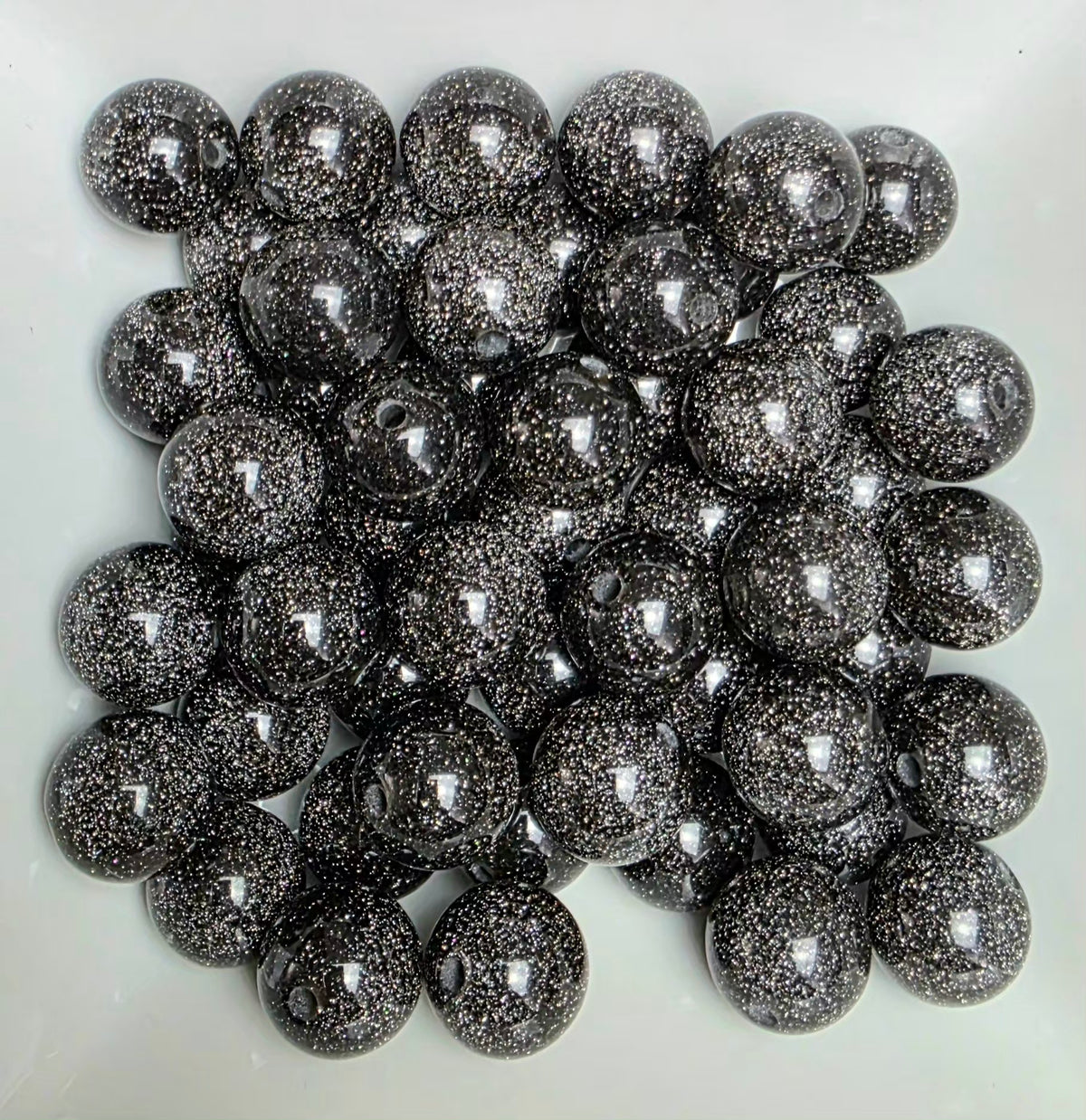 Black Glitter Acrylic Beads – 16mm – 5 Pack