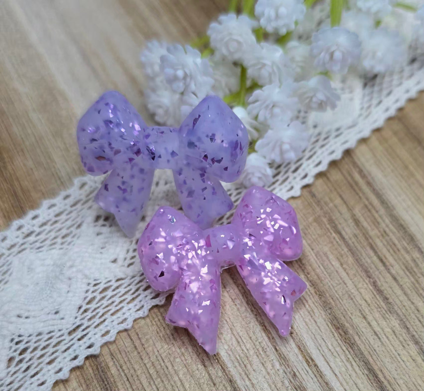 3D Glitter Bow Silicone Focal Bead