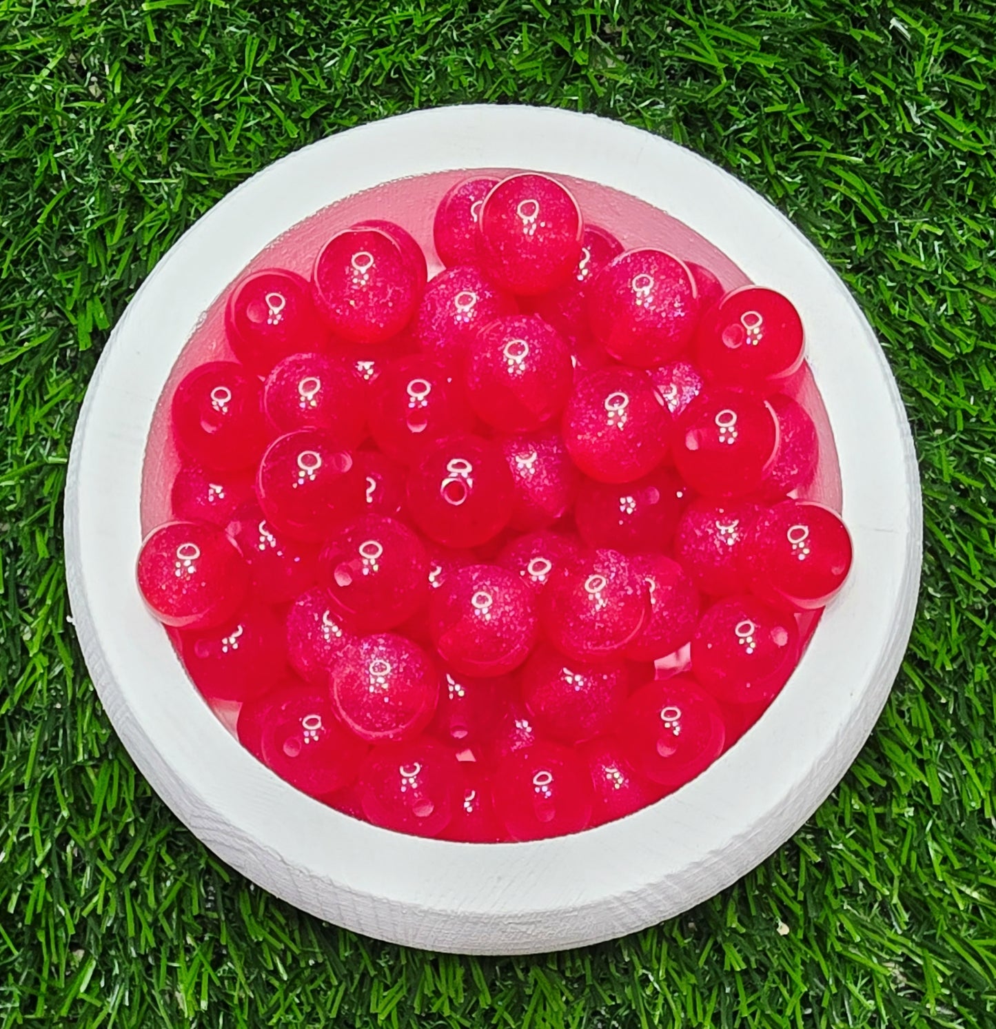 Red 16mm glow in the dark glitter acrylic beads