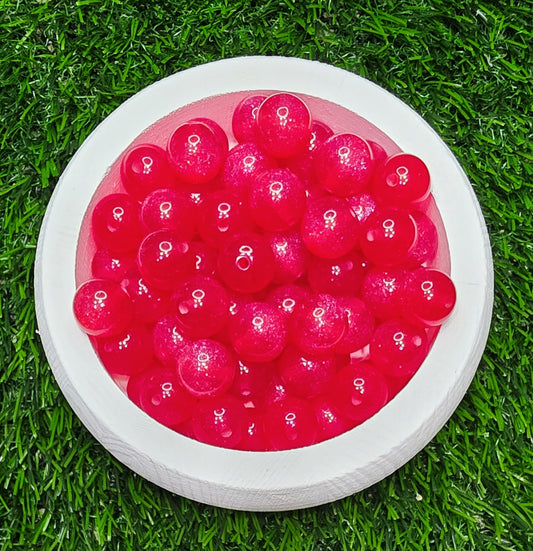 Red 16mm glow in the dark glitter acrylic beads