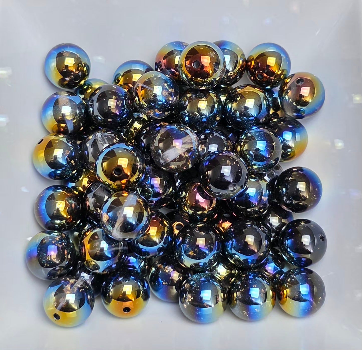Black Rainbow Iridescent Acrylic Beads – 16mm – 10 Pack