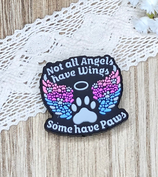 Not All Angels Have Wings Some Have Paws Silicone Focal Bead | Rainbow Wings | Pet Memorial | Dog & Cat Lover