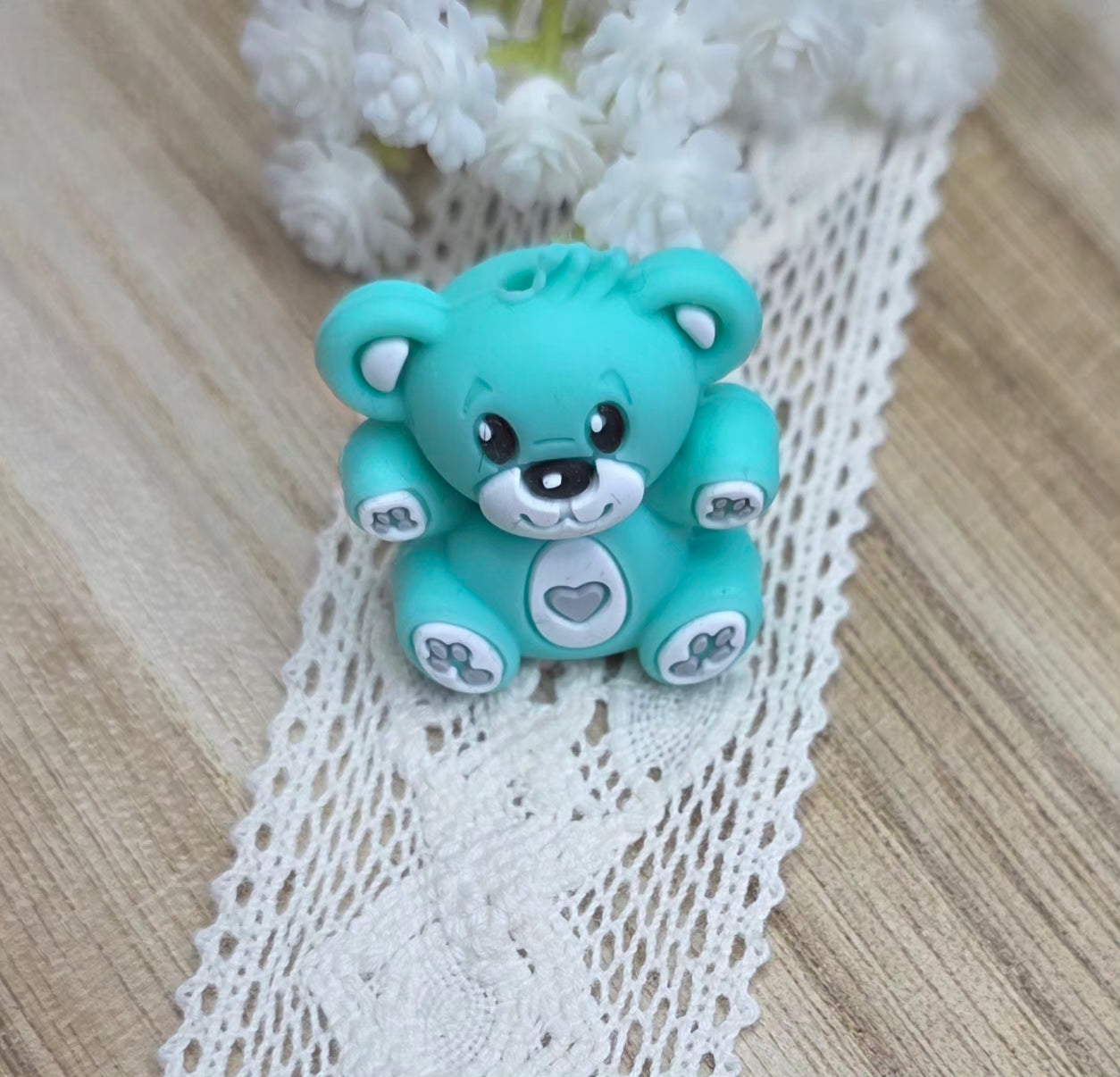 3D Teddy Bear Silicone Focal Bead
