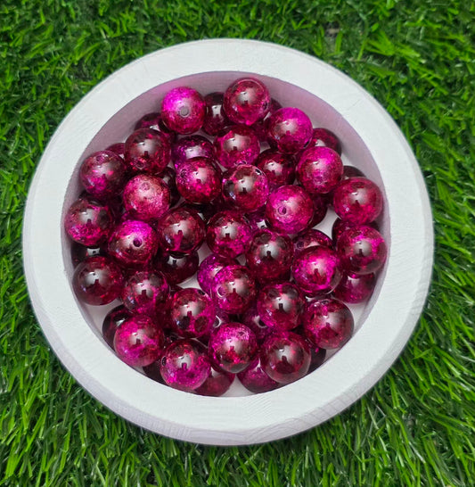 16MM Hot Pink Crackle Acrylic Beads – 5 Piece Pack