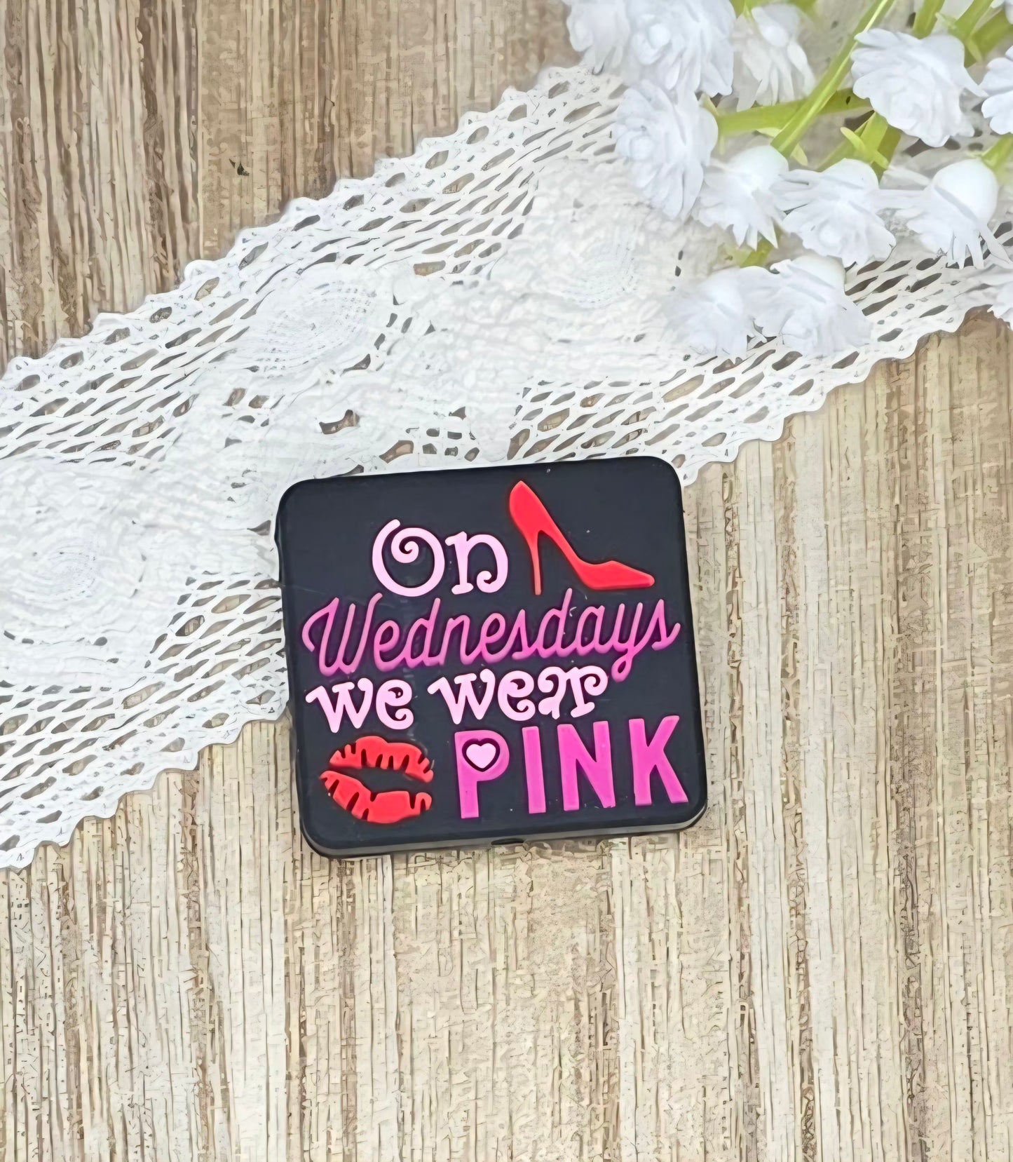On Wednesdays We Wear Pink Silicone Focal Bead | Funny Movie-Inspired DIY Craft Supply
