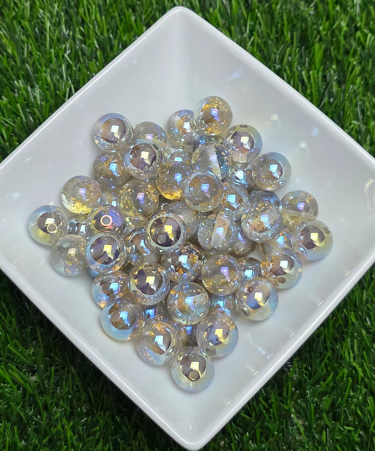 Gray Gold Foil Iridescent Acrylic Beads – 16mm – 10 Pack