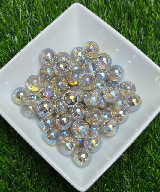 Gray Gold Foil Iridescent Acrylic Beads – 16mm – 10 Pack